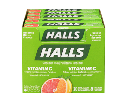Vitamine C Saveur Agrumes assortis, 9 pastilles, (emballage de 20) - 9.0 EA