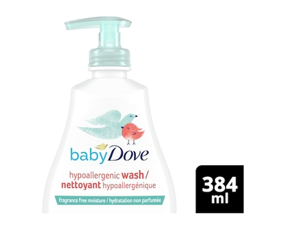 Dove Baby Wash gently cleanses baby's skin Fragrance Free Moisture Hypoallergenic - 384.0 ML