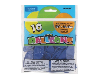 Unique 12" Latex Balloons, 10ct - Royal Blue - 1.0 EA