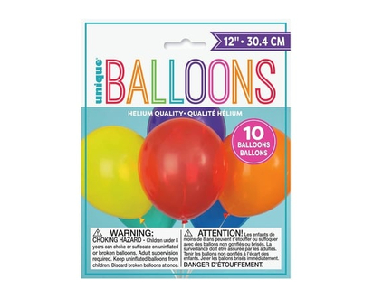 Unique Ballons en latex de 12 po, 10 ct - assortis - 1.0 EA