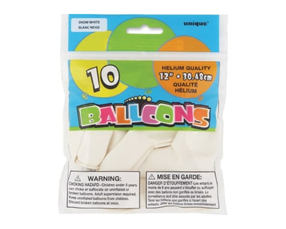 Unique 12" Latex Balloons, 10ct - White - 1.0 EA