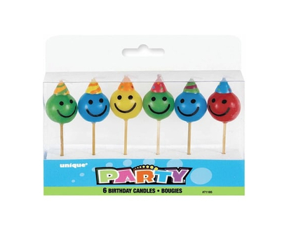 Unique Bougies d'anniversaire Happy Face Pick, 6 ct - 6.0 EA