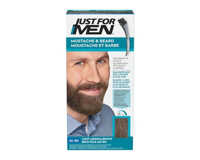 Moustache et barbe Just For Men, Coloration pour barbe avec brosse incluse - Brun pâle moyen, M-30 - 1 BTE