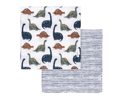 2pk Muslin Blanket - Dino Time - 2.0 EA