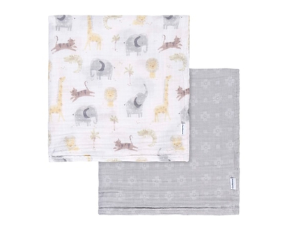 Gerber 2pk Muslin Blanket - Animal + Geo Neutral - 2.0 EA