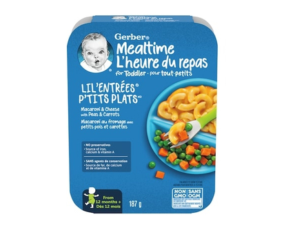 Gerber P'TITS PLATS Macaroni au Fromage avec Pois et Carottes - 187 G
