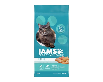 Iams Nourriture sèche pour chats adultes PROACTIVE HEALTH Indoor Weight & Hairball Care avec poulet et dinde, sac - 3.18 KG