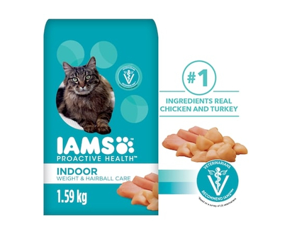 Iams Proactive Health Weight & Hairball Care, Chicken & Turkey Adult Dry Cat Food - 1.588 KG