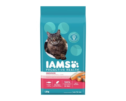 Iams Cat Food, Proactive Health Adult Dry Indoor Weight & Hairball Care with Salmon - 1.59 KG