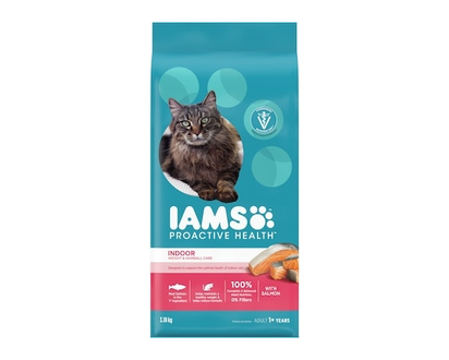 Iams Cat Food, Proactive Health Adult Dry Indoor Weight & Hairball Care with Salmon - 3.18 KG