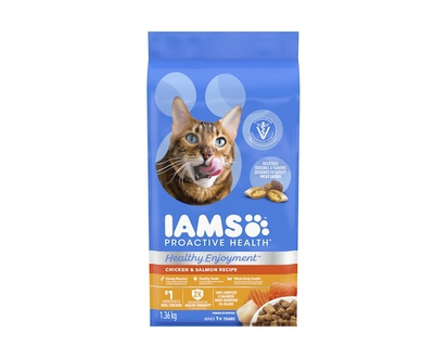 Iams Proactive Health Healthy Enjoyment Adult Dry Cat Food, Chicken & Salmon - 1.36 KG