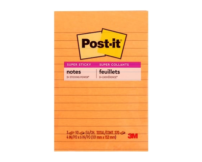Post it Super Sticky Notes, Lined, Energy Boost Colors, 4 in x 6 in - 1.0 EA