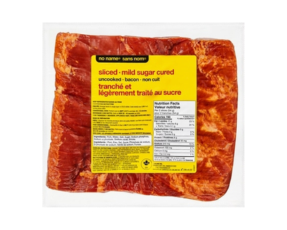No Name Sliced Mild Sugar Cured Bacon