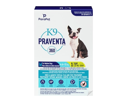 K9 Praventa 360 Topical Flea and Tick Treatment for Dogs 4.6kg to 11kg, Single Dose - 1.0 EA