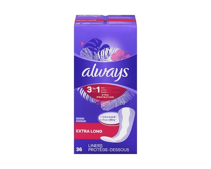 Protège-dessous quotidiens 3 en 1 Always Xtra Protection, extra longs, 5 fois plus au sec que Always Thin, 36 protège-dessous - 36 CHA