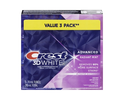 Crest 3D White Advanced, Whitening Toothpaste Radiant Mint, Pack of 3 - 210.0 ML