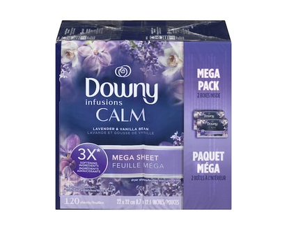 Downy Infusions Mega Dryer Sheets, Laundry Fabric Softener, CALM, Lavender and Vanilla Bean, 120 Count - 120.0 EA