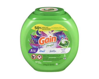 Gain flings Laundry Detergent Soap Pacs, HE Compatible, 76 ct, Long Lasting Scent, Moonlight Breeze - 1.54 KG