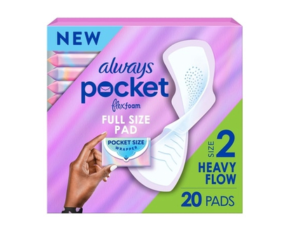Always Pocket Feminine Pads with FlexFoam, Size 2, Heavy Flow, with Wings, Unscented, 20 Count - 20.0 EA