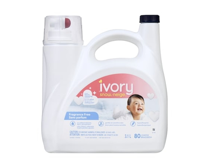 Ivory Snow Baby Unscented Liquid Laundry Detergent, 80 Count, Fragrance Free Hypoallergenic Detergent - 3.1 L