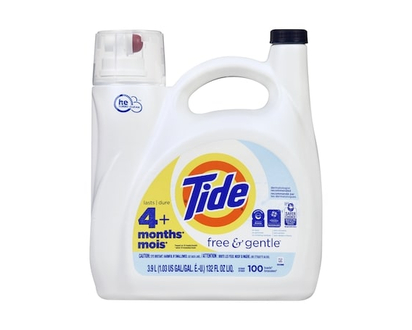 Tide Détergent à lessive liquide Free & Gentle, 100 brassées, 3,9 L (132 oz liq.) - 3.9 L
