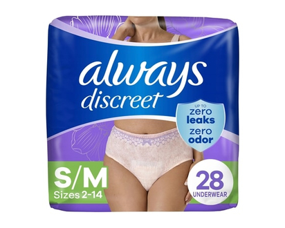 Always Adult Incontinence Underwear for Women and Postpartum Underwear, S/M, Up to 100% Bladder Leak Protection, 28 CT - 28.0 EA