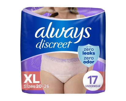 Always Culottes d’incontinence et de post-partum pour adultes, protègent jusqu’à 100% contre les fuites urinaires, pour femmes, taille TG, 17culottes 