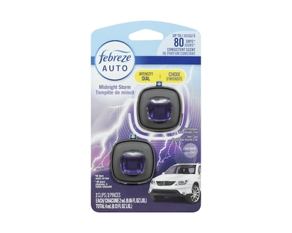 Febreze Car Air Freshener, Odor-Fighting Automotive Vent Clip, Midnight Storm Scent, 2 Count - 4.0 ML