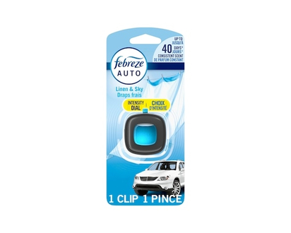 Febreze Car Air Freshener, Odor-Fighting Automotive Vent Clip, Linen & Sky Scent, 1 Count - 2.0 ML
