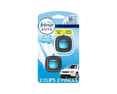 Febreze Car Air Freshener, Odor-Fighting Automotive Vent Clip, Linen & Sky Scent, 2 Count - 4.0 ML