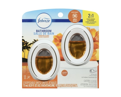 Febreze Bathroom Air Freshener, Odor-Fighting, Hawaiian Aloha Scent, 2 Count - 15.0 ML
