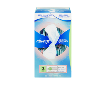 Always Infinity Feminine Pads for Women, Flexfoam Pads with Wings, Size 2, Heavy Absorbency, Unscented, 32 CT - 32.0 EA