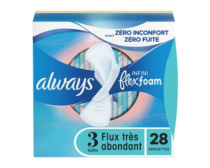 Always Infinity Feminine Pads for Women, Flexfoam Pads with Wings, Size 3, Extra Heavy Absorbency, Unscented, 28 CT - 28.0 EA