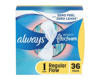 Always Infinity Feminine Pads for Women, Flexfoam Pads with Wings, Size 1, Regular Absorbency, Unscented, 36 CT - 36.0 EA
