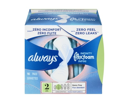 Always Infinity Feminine Pads for Women, Flexfoam Pads with Wings, Size 2, Heavy Absorbency, Unscented, 16 CT - 16.0 EA