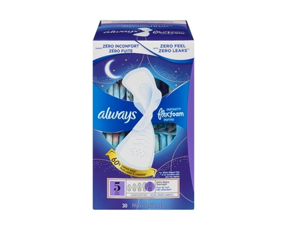 Always Infinity Feminine Pads for Women, Flexfoam Pads with Wings, Size 5, Extra Heavy Overnight Absorbency, Unscented, 30 CT - 30.0 EA