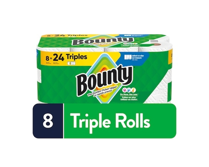 Bounty Essuie-tout Sur mesure, blanc, 8 rouleaux triples, 123 feuilles par rouleau - 8.0 EA