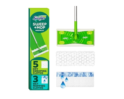 Sweep and Mop 2-in-1 Dry + Wet Floor Mopping and Sweeping Kit (1 Sweeper, 5 Heavy Duty Dry Cloths, 3 - 1.0 EA