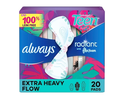 Always Radiant Teen Pads, Size 3, Extra Heavy, with Wings, Unscented, 20 CT - 20.0 EA
