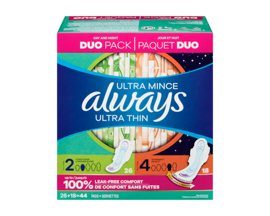 Ultra Thin Feminine Pads, Duo Pack 44 Count - 44.0 EA