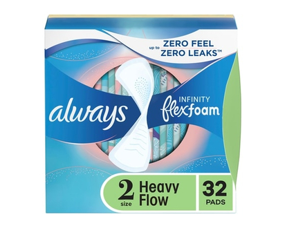 Always Infinity Feminine Pads for Women, Flexfoam Pads, Size 2, Heavy Absorbency, Unscented, 32 CT - 32.0 EA