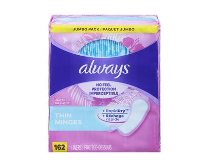Always RapidDry Liners, Unscented Thin Jumbo Pack - 162.0 EA
