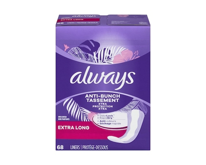 Always Anti-Bunch Xtra Protection Daily Liners, Extra Long Length, Unscented, 68 Count - 68.0 EA