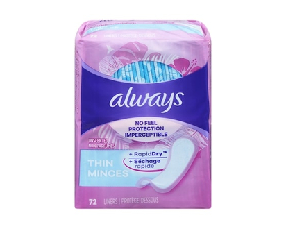 Always RapidDry Liners, Unscented Thin - 72.0 EA