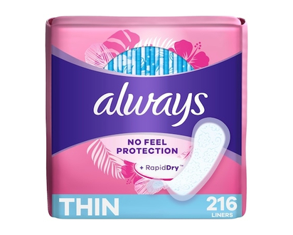 Always Protège-dessous quotidiens Thin protection imperceptible, degré d’absorption régulier, non parfumés, 216 protège-dessous - 216.0 EA