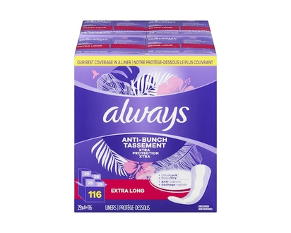 Always Protège-dessous quotidiens Anti-tassement Protection Xtra, extra longs, non parfumés, 116 protège-dessous - 116.0 EA