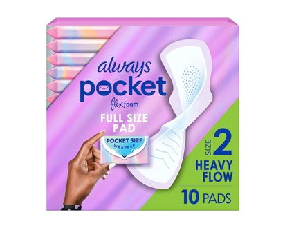 Always Pocket Feminine Pads with FlexFoam,Heavy Flow, with Wings, Unscented, 10 Count - 10.0 EA
