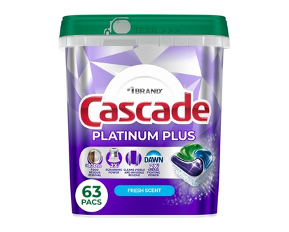 Cascade Platinum Plus Dishwasher Pods, Dishwasher Detergent, Dish Detergent Soap, Fresh, 63 Count - 63.0 EA