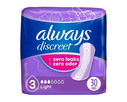 Always Adult Incontinence Pads for Women, Light Absorbency, Regular Length, Postpartum Pads, 30 CT - 30.0 EA