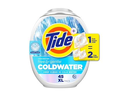 Tide PODS Free and Gentle Coldwater Laundry Detergent Pacs, 45 Count, Hypoallergenic Laundry Detergent Pacs - 45.0 EA
